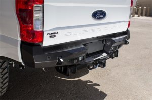Ford F-250 Bumper - Rear - Addictive Desert Designs - Stealth Fighter with Backup Sensor Cutout - Hammer Black with Satin Black panels - `17-`18 Ford F-250 Bumper - Rear - Addictive Desert Designs - Stealth Fighter with Backup Sensor Cutout - Hammer Black with Satin Black panels - `17-`18